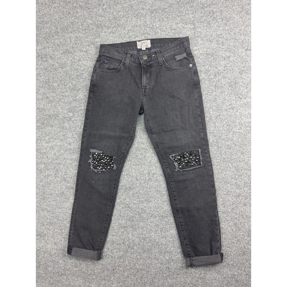 Current/Elliott The Fling Jeans Women's 24-0 Black Denim Slim Boyfriend Studded